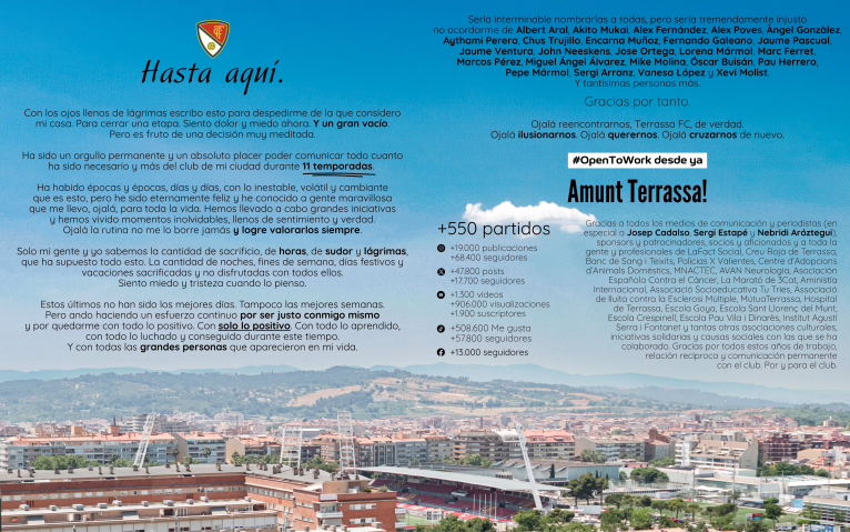 Juanma Medina posa punt final a la seva etapa com a responsable de comunicaci&oacute; al Terrassa FC despr&eacute;s d&rsquo;onze anys de dedicaci&oacute;