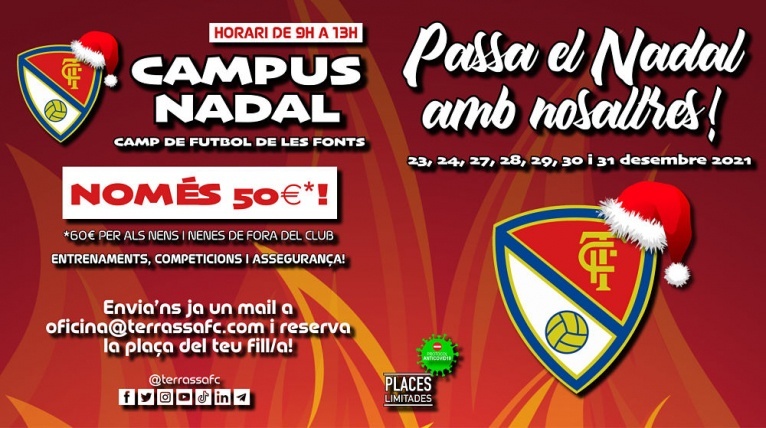 Obertes les inscripcions del Campus de Nadal 2021 del Terrassa FC!