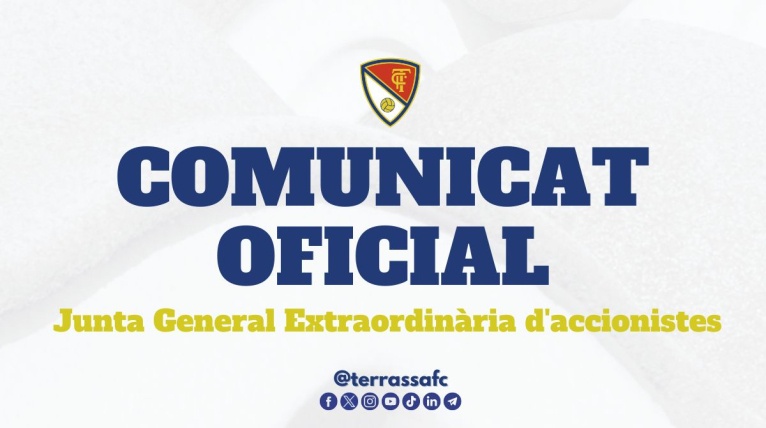 Comunicat oficial: Convocatòria Junta General Extraordinària d&#039;accionistes del Terrassa FC
